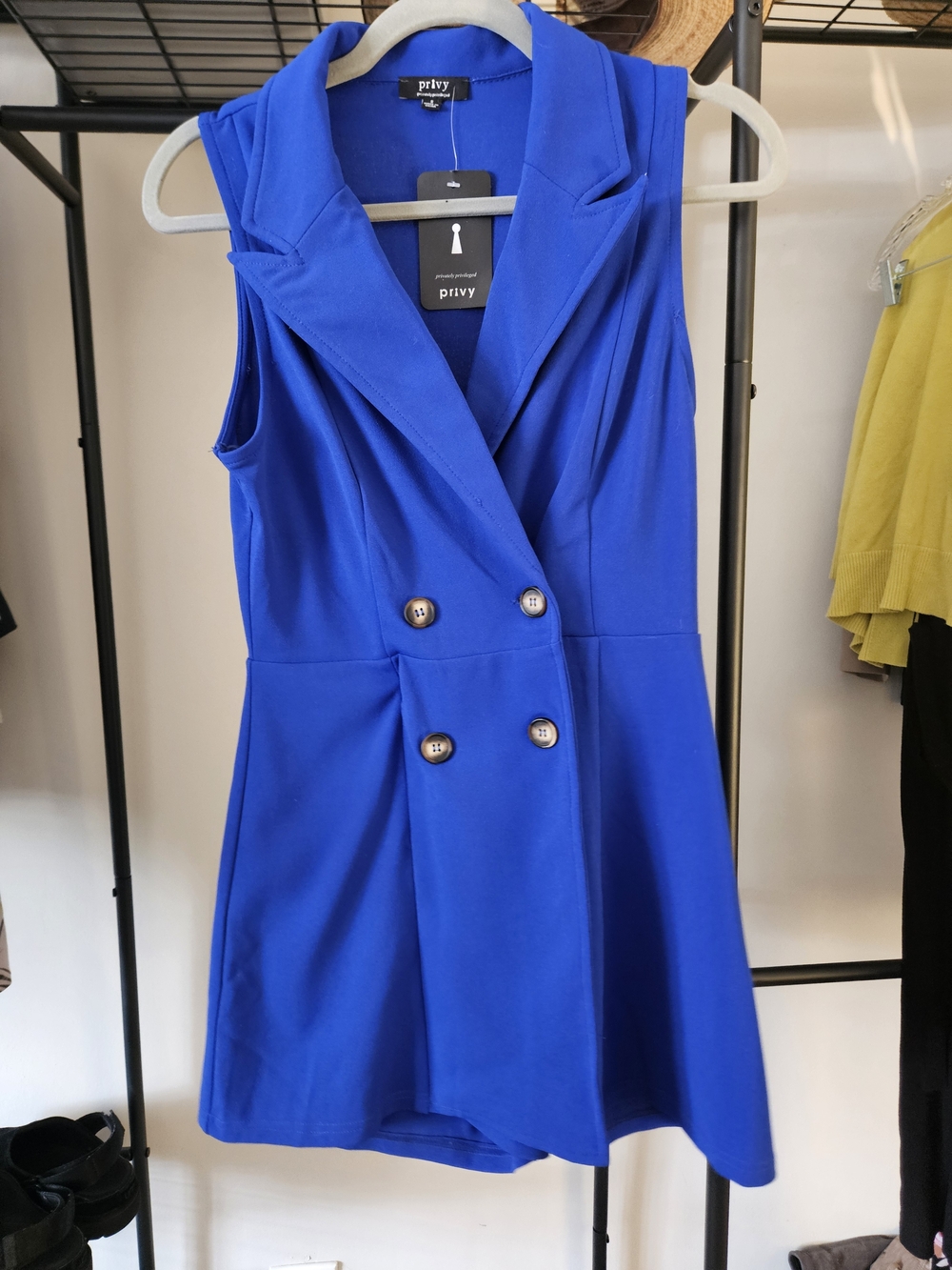 Privy Sleeveless Double-Breasted Blue Blazer Romper NWT